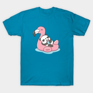 Cute Panda Chilling On Pink Flamingo Pool Float T-Shirt